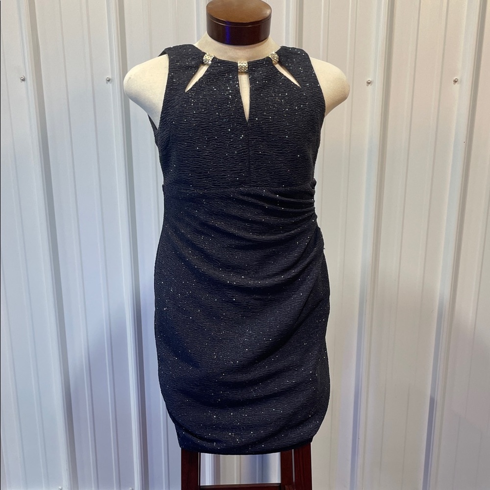 Eliza J charcoal gray Midi Dress that sparkles.